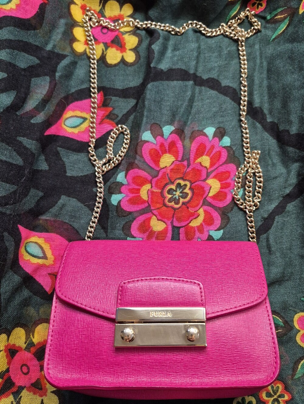 Furla Julia Mini Saffiano Leather Crossbody Bag, Pink (Excellent Exterior)